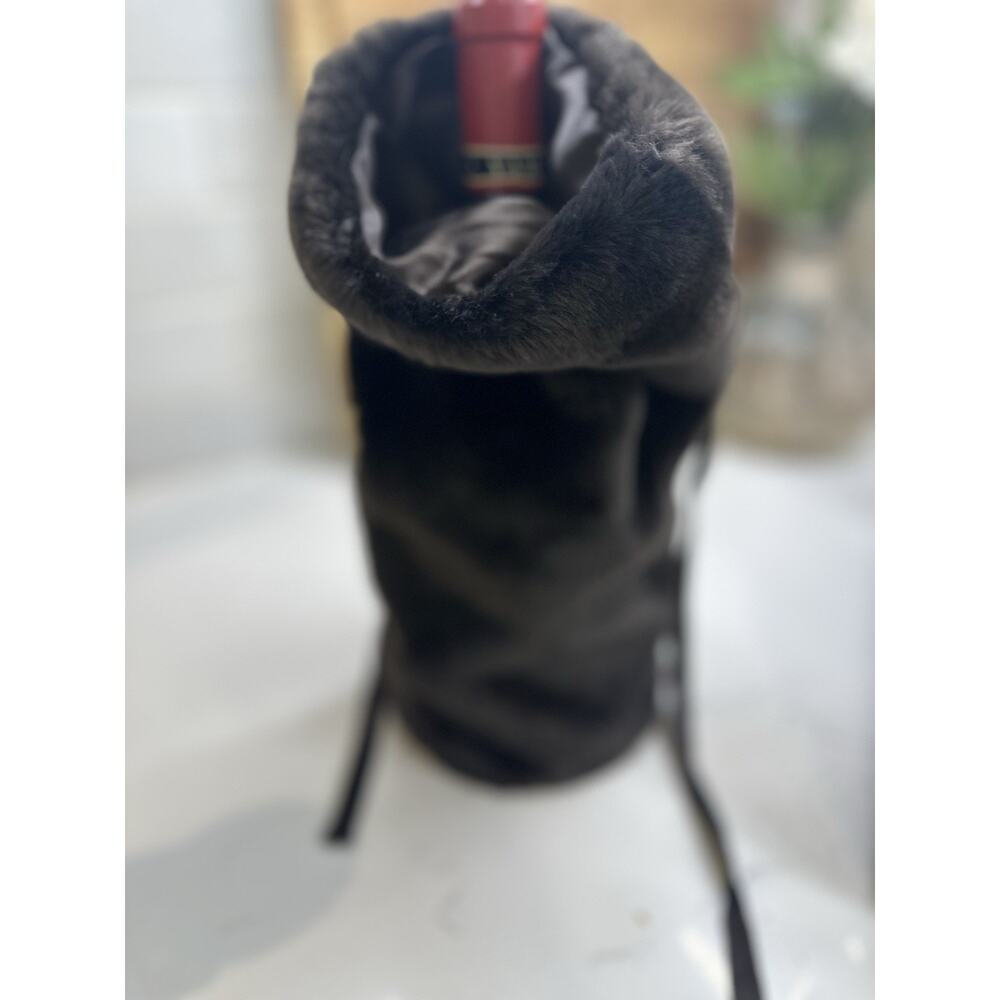 Faux Fur Wine Bottle Bag - VTG Pottery Barn - dark chocolate with silk tie - Picture 6 of 9